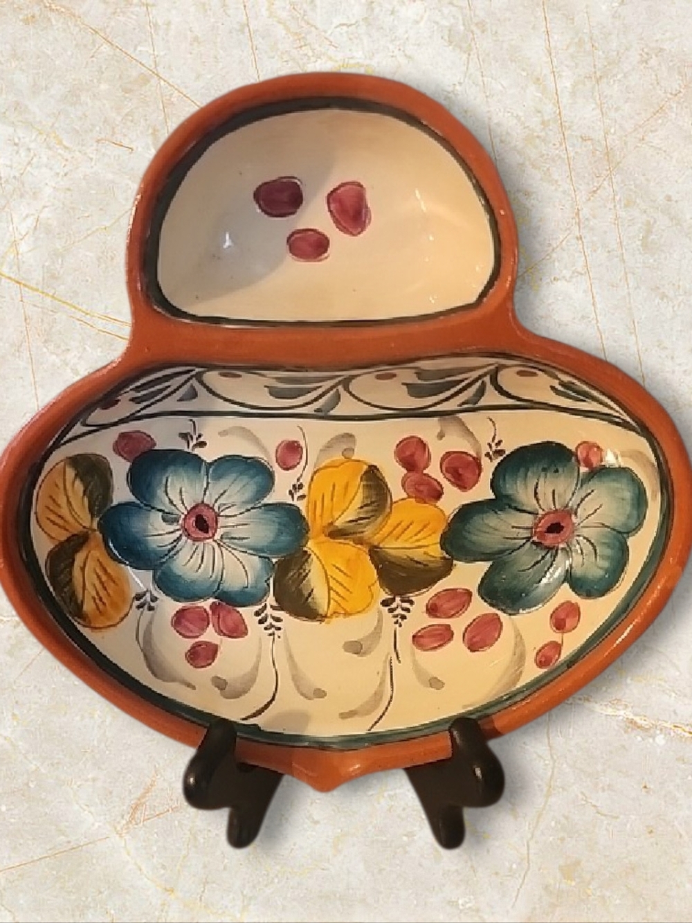 Hand-Painted Floral Ceramic Olive Dish Signed By Hernandez  from Portugal
